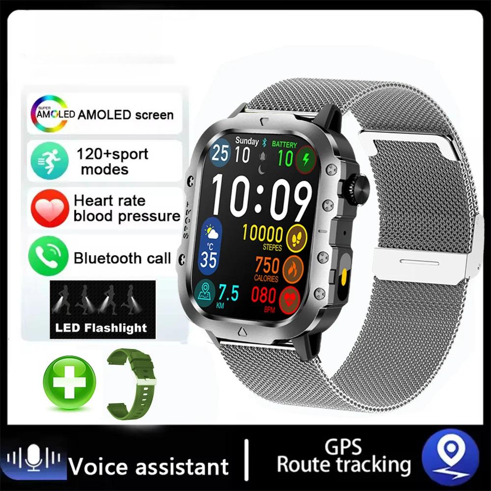 New For Android Military Smart Watch Men Flashlight Heart Rare Waterproof Outdoor Sports Tracker Wireless Calling Smartwatch