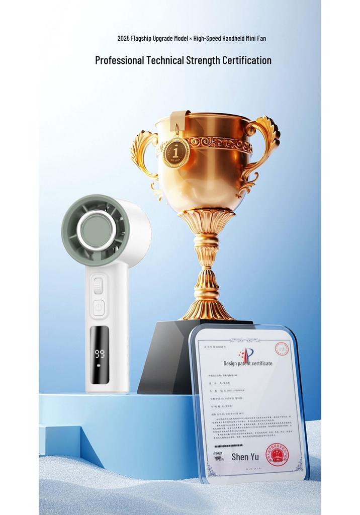Portable USB Rechargeable Handheld Fan with 100 Speeds, Digital Display, Strong Wind, Brushless Motor