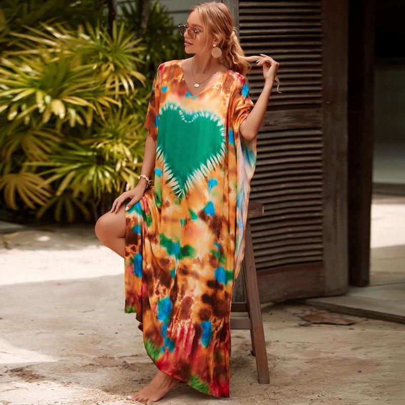 New Printed Robe Beach Resort Loose Plus Size Beach Dress Bikini Swimsuit Smock for Women