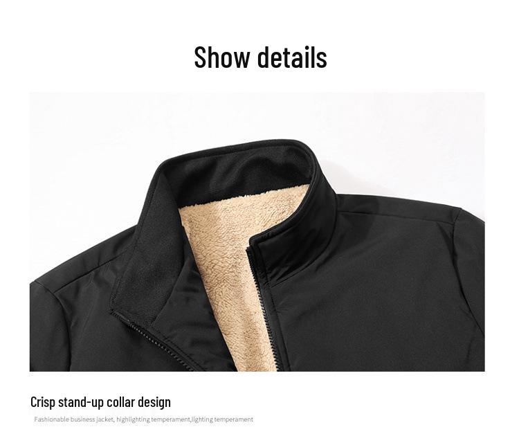 Men's Winter Fleece-Lined Stand Collar Jacket: Warm, Thick, Casual Fashion for Middle-Aged