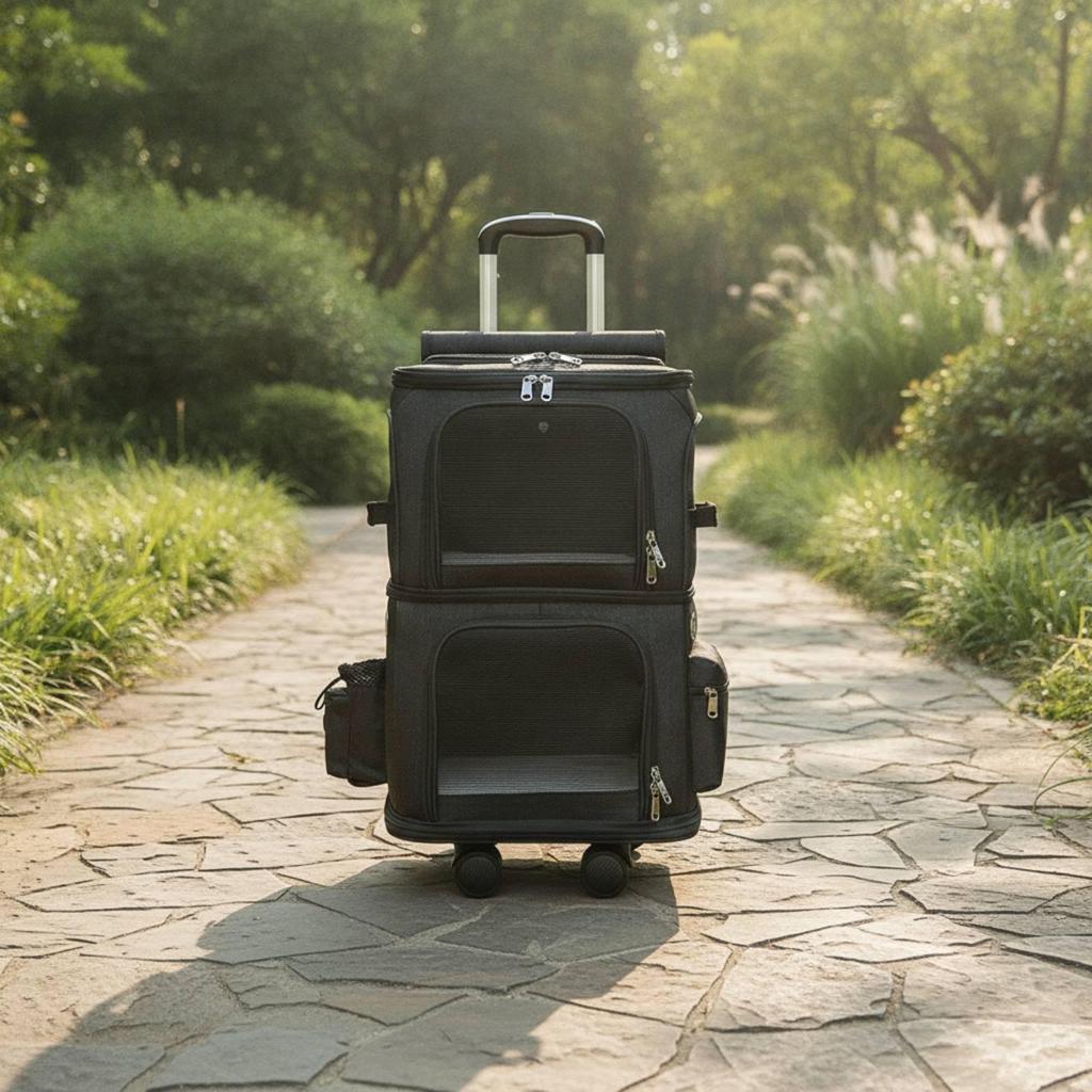 Dual-Level Pet Carrier Ventilated Rolling Spacious for Road Trips