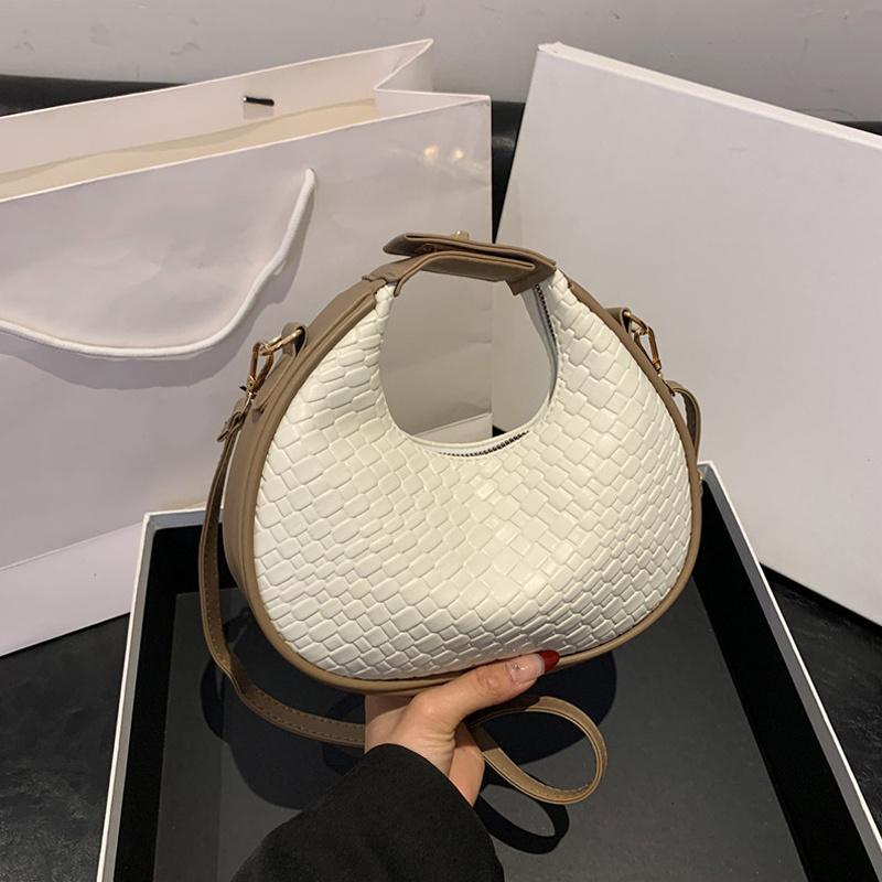 Ladies' PU Leather Shoulder Bag Solid Color Lattice Crossbody Bag Small Luxury Bag Trend Fashion