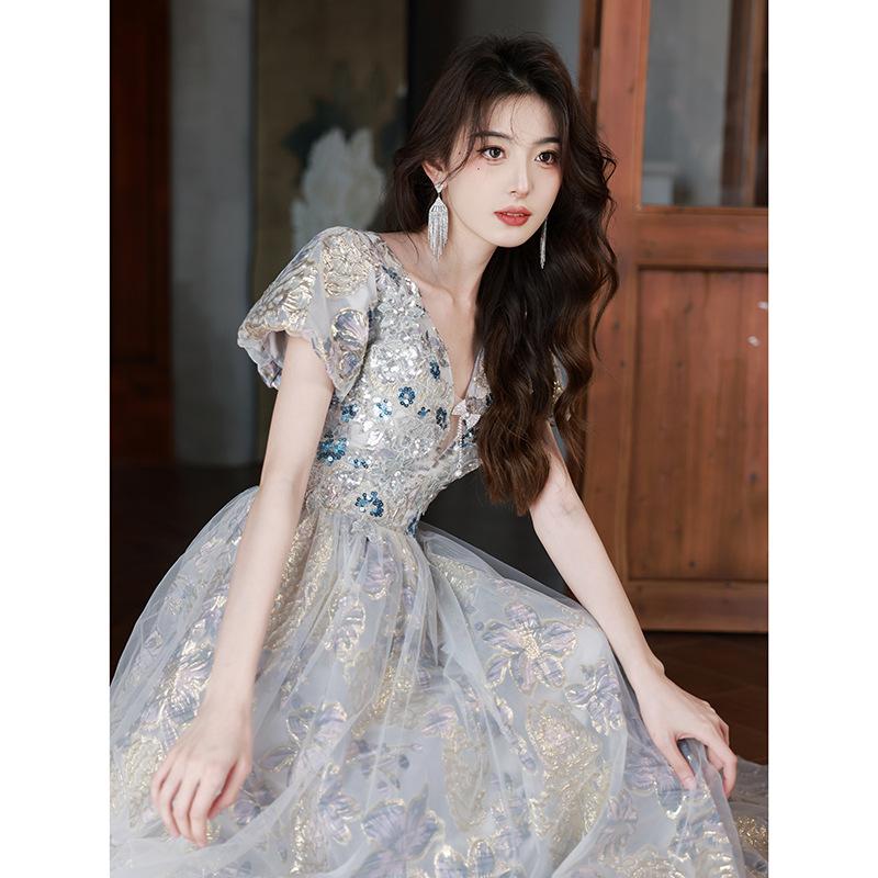 Super Fairy Evening Dress Women's 1011 New High-end Banquet Temperament High-end Light Luxury Host Adult Ceremony Art Examination French Style