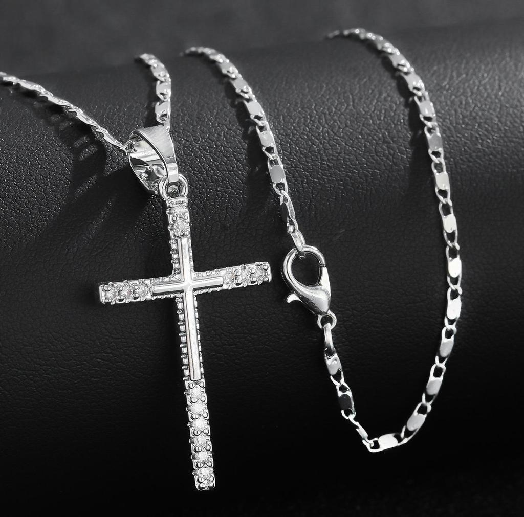 Elegant Cross Pendant Necklace with Inlaid Zircon for Men & Women – Trendy and High-end Jewelry