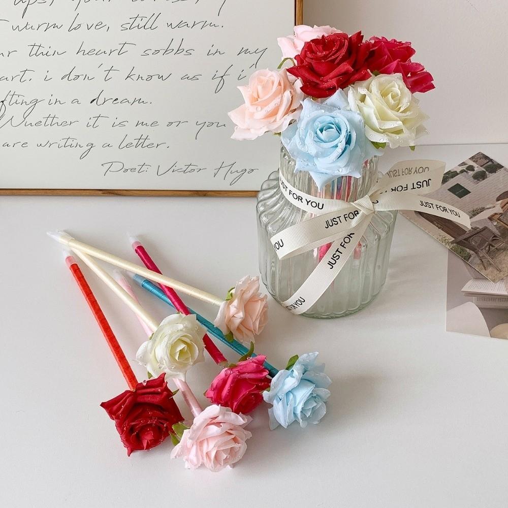 Fake Rose Artificial Flowers Ballpoint Pen Simulation Peony Writing Smoothly Neutral Gel Pens Desktop Ornament DIY Vase Decor