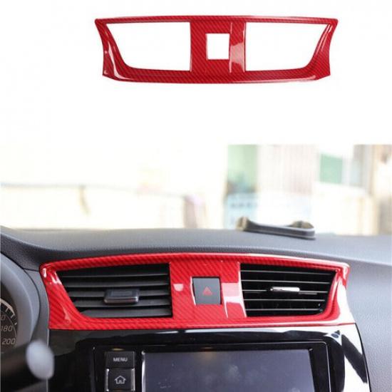 For Nissan Sentra 2013- Red Carbon Fiber Console Air Outlet Vent Trim 1PCS