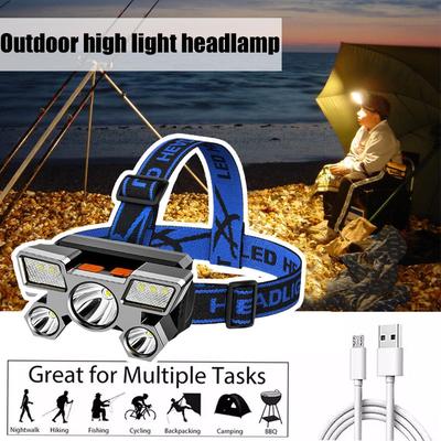 Lampada frontale con tiro potente a lungo raggio, ricarica USB, lampada da minatore montata sulla testa, lampada da campeggio per esterni, lampada frontale impermeabile