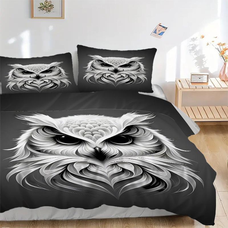 

3PCs Owl Face Artwork Design Cover Set, Breathable Fabric, Machine Washable (1 Duvet Cover + 2 Pillowcases) (Without Quilt) yy250911064 135x200cm