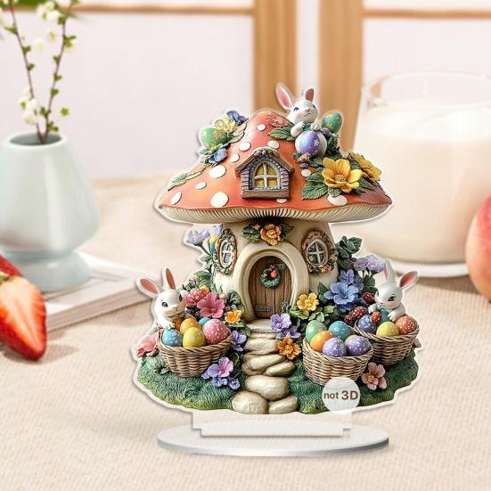 Easter Bunny Table Sign 2D Flat Acrylic Bunny Egg Desktop Ornament Spring Tabletop Centerpiece for Home Corner Fireplace Decor