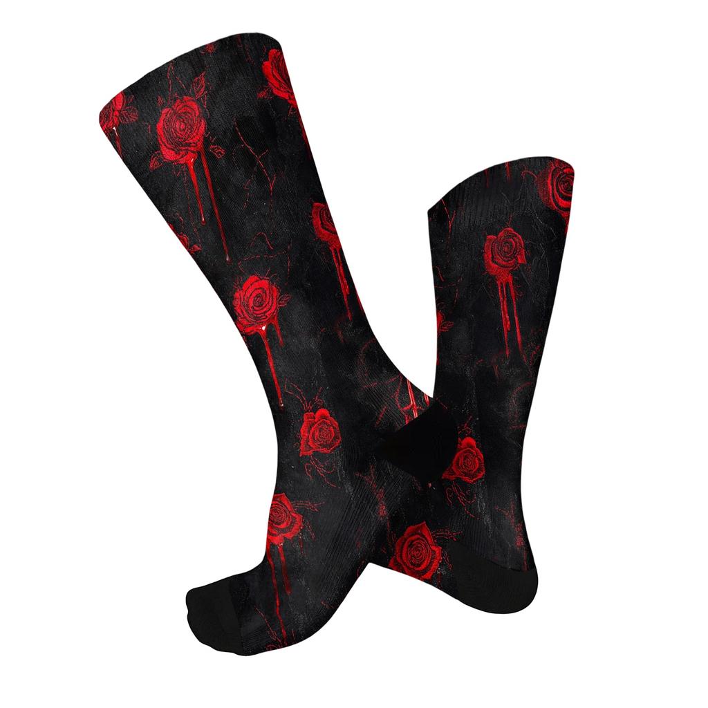 Unisex Crew Socks Breathable Comfortable Fit Mid Calf Socks Halloween Themed Printed Socks with Rose Pattern for Everyday Wear