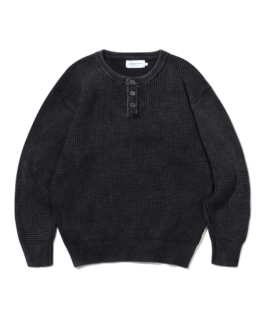 URBANSTOFF Pigment Washed Henley Neck Knit (Black)