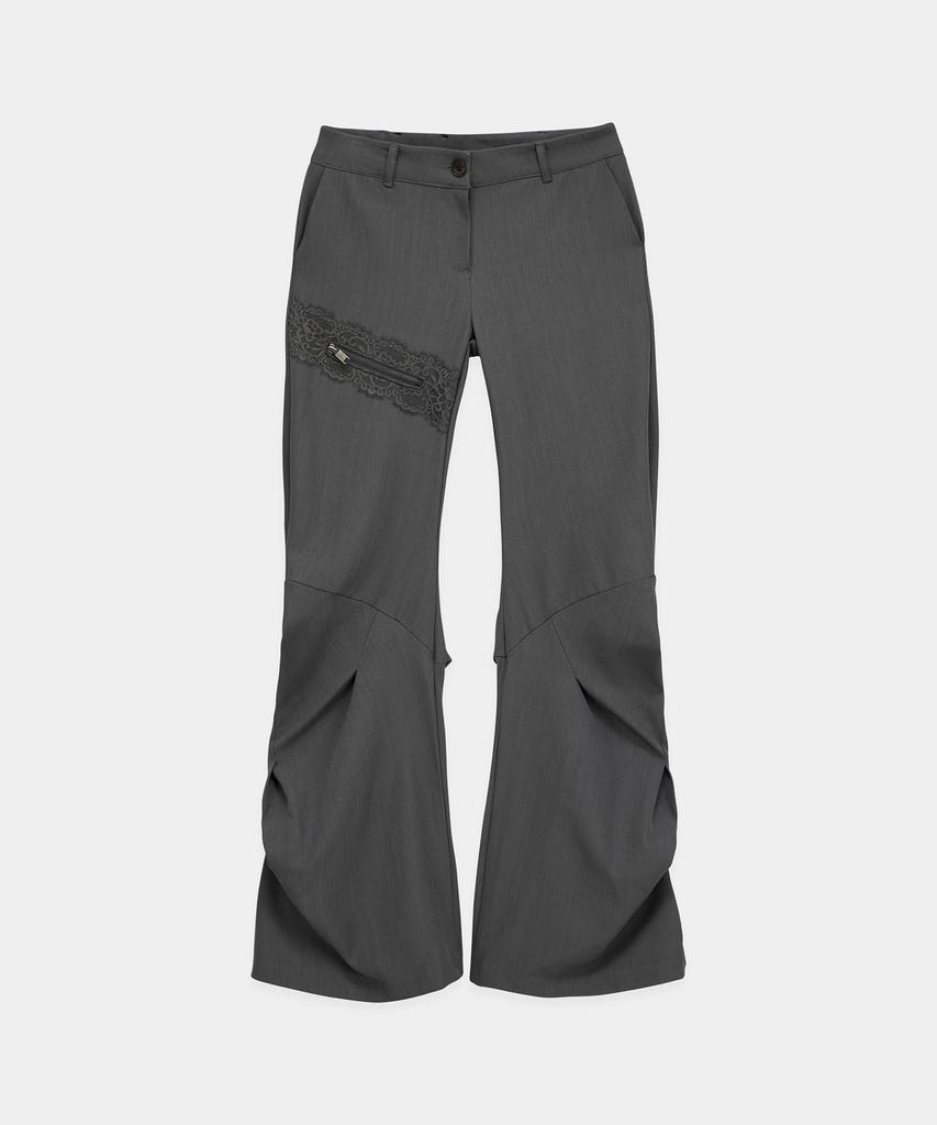 ETRE AU SOMMET Side Double Lace-Up Bootcut Slacks (Gray)