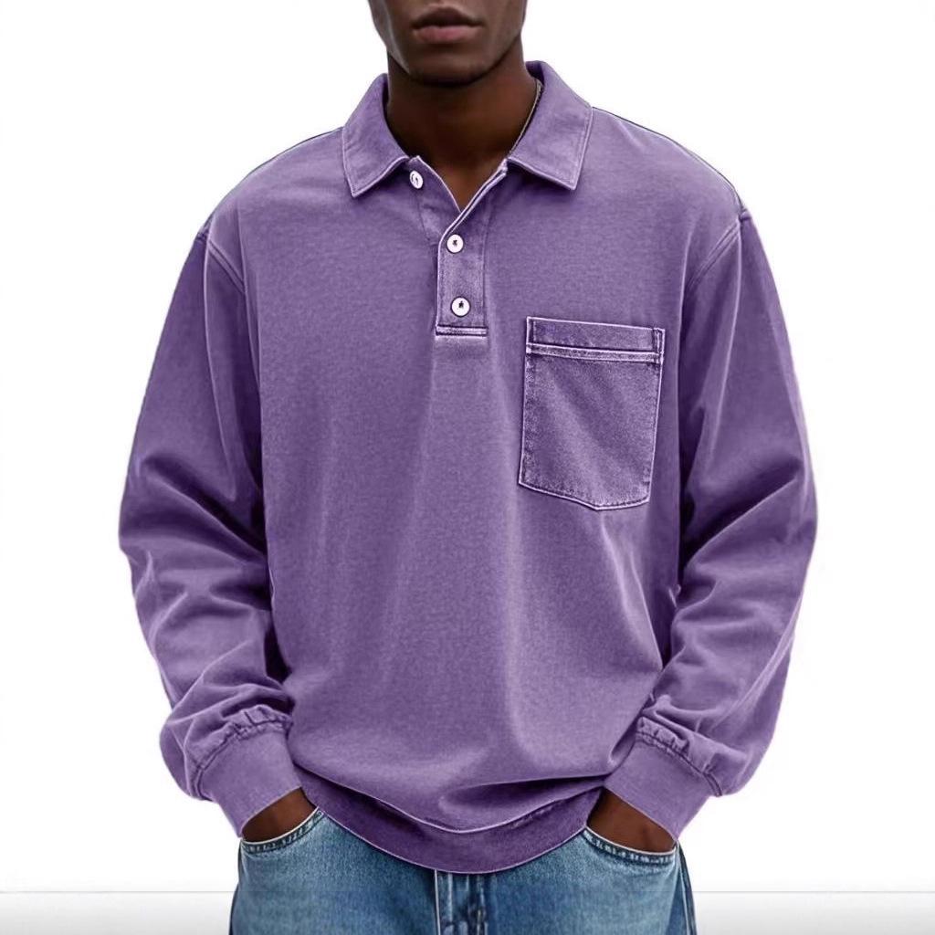 New men's long-sleeved shirt casual versatile simple loose button-down polo shirt