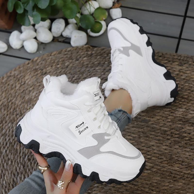 

Флисовые Теплые Высокие Кроссовки для Женщин, Новые Спортивные Кроссовки на Шнуровке спереди 44 белый