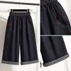 DIMANAF 2026 Spring Summer Plus Size Women Long Pants Denim Jeans Elastic Waist Oversize Loose Cotton Plaid Blue