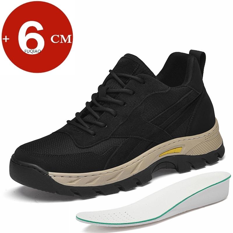 

Men Cow Leather & Mesh Breathable Outdoor Casual Elevator Shoes 6cm Internal Height Increase Comfortable Hiking Walking Sneakers 37 чёрный