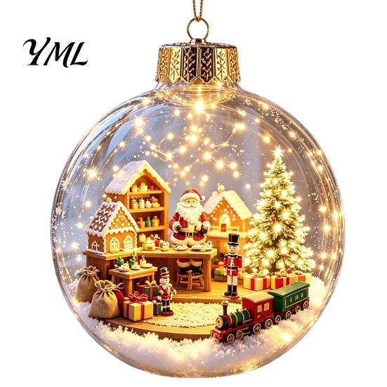 Winter Theme Party Favors Lighted Christmas Ornaments, 3D Miniature Scene Hanging Balls with Warm LED Light, Cute Festive Home Desktop Decorations