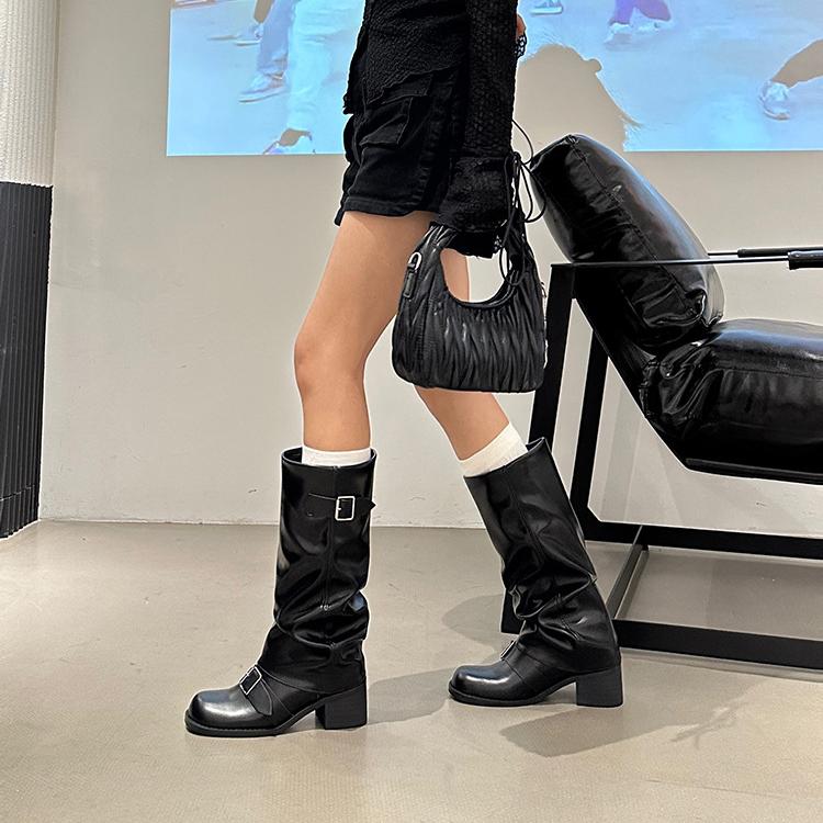 Woman Boots Knee High Platform Chunky Heels Trend Punk Gothic Rock Leather Fashion Women's Shoes Motorcycle Footwear