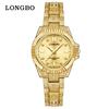 LONGBO 83611 Quartz Watches Waterproof Luminous Stainless Steel Calendar Full Diamond Gold Design Luxury Wristwatch for Couple