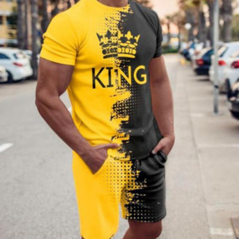 Sommar T-shirt kostym för män Enfärgad Enkel Casual Sweatshirt En uppsättning kortärmade shorts Två bitar Street Wear-kläder