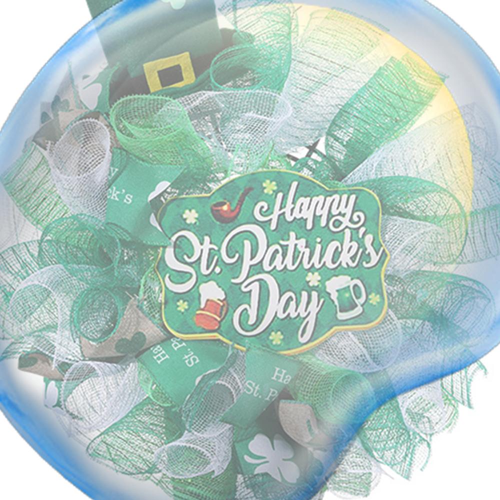 

St Patricks Day Wreath Green Leprechaun Mesh Wreath with Shamrock Top Hat and Long Feet Hanging Garland for Front Door China Mainland