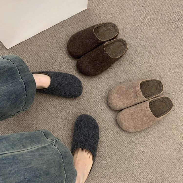 

Ретро-тапочки с круглой головкой из фетра, женские полутапочки из хлопка осенью и зимой, ленивые педали на толстой подошве из бархата Birkenstocks 35 серый