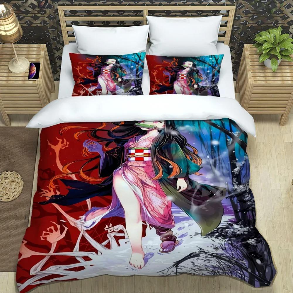 Japanese Manga Demon Slayer Personalized Customization Bedding Set Soft Duffel Cover Pillowcase Comic Adolescent Sheet Set
