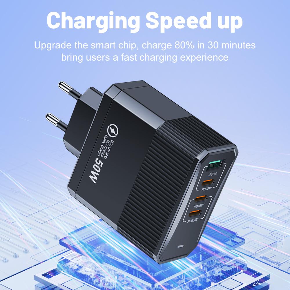 Adăugați încărcător de 100W cu 4 porturi TypeC, încărcare rapidă QC3.0, încărcător de călătorie pentru iPhone Samsung Xiaomi, adaptor de perete cu priză EU/US/UK/KR