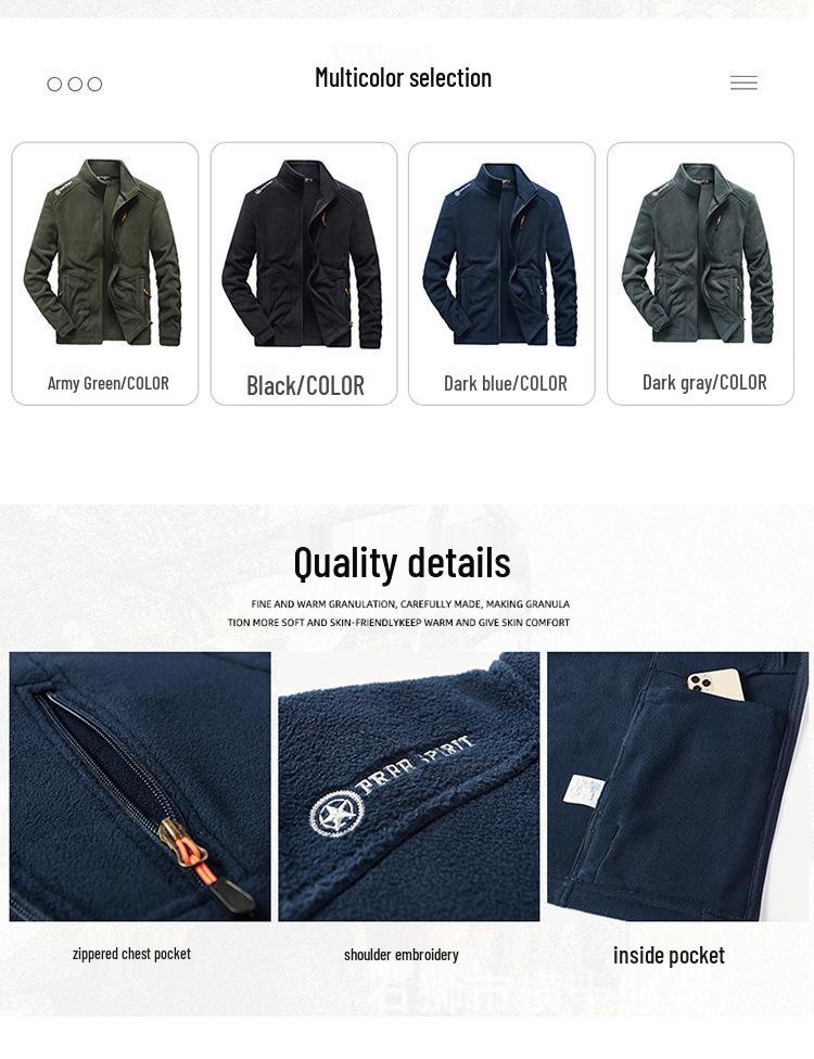 Men's Zipper Fleece Jacket with Side Pockets - Green Youth Style