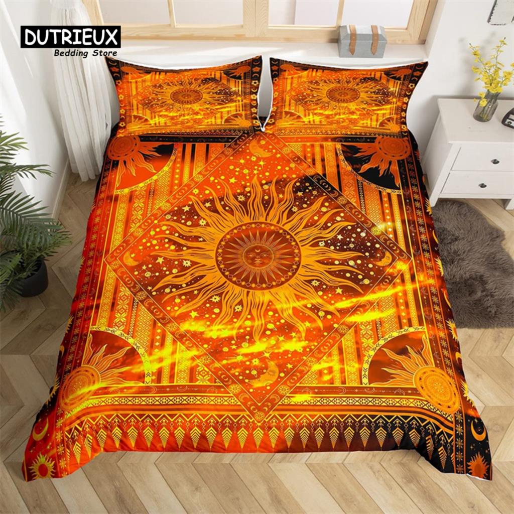 Comforter Sun And Moon King Queen Starry Sky Galaxy Trippy Bedding Set For Kids Adults Microfiber Boho Geometric