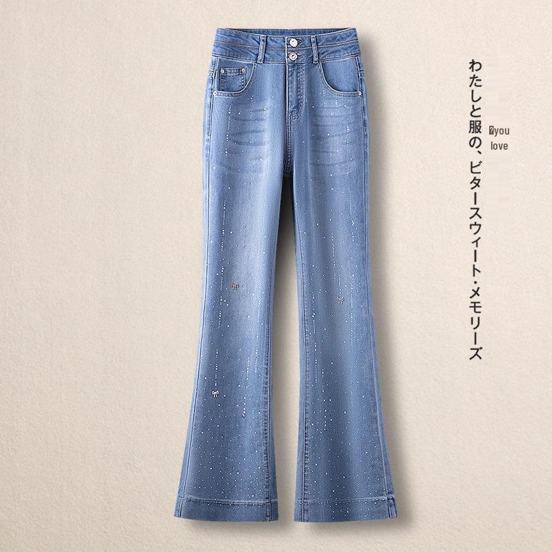 

Women s 2025 Spring Micro Flare Rhinestone Jeans - Slim Fit Cropped Petite Pants L (105-115 Jin)