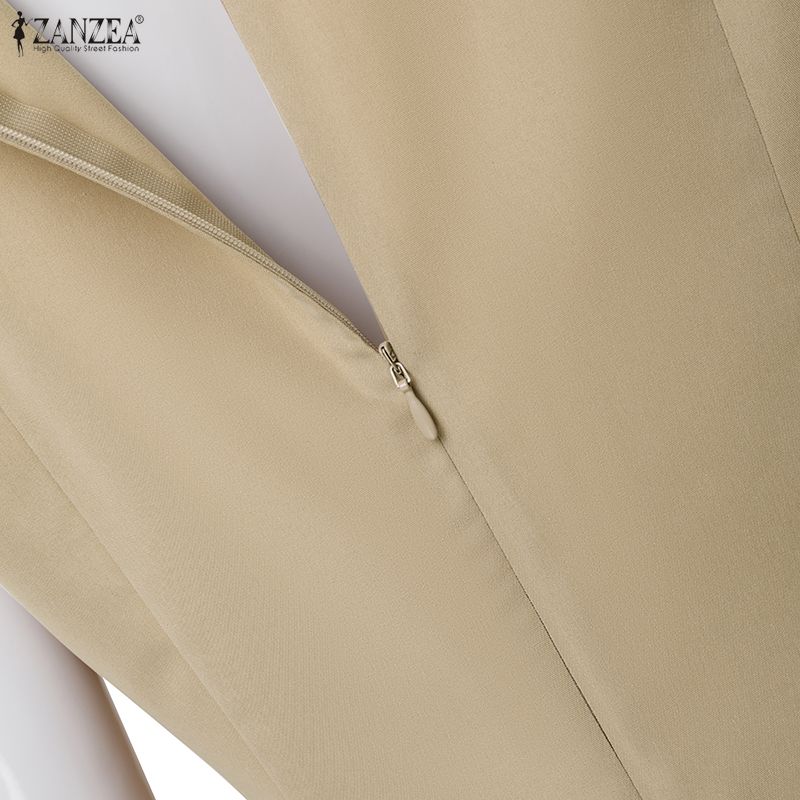 ZANZEA Women Casual Round Neck Summer Short Sleeve Sheath Dress