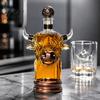 Domácí kancelář Barový dekor Horská kráva Karafka na whisky, Unikátní skleněná láhev na alkohol ve tvaru hlavy pro barovou karafku, 350ml Rustikální úložná nádoba, Dárek