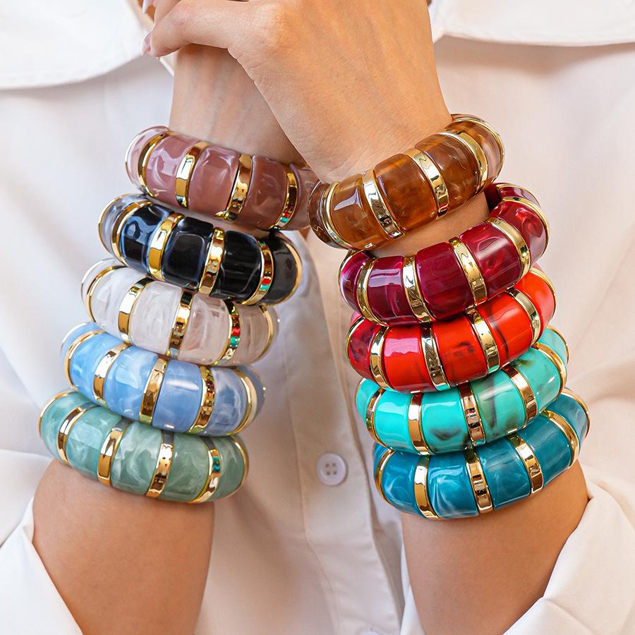 High-End European & Asian Gradient Acrylic Patchwork Bangle - Retro Exaggerated Style Wristband for Women