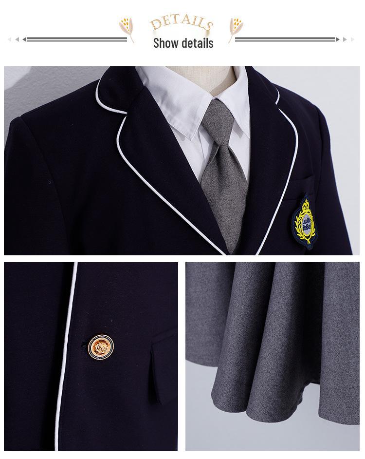 Children's Academy Style Formal White Shirt & Navy Jacket Suit Set for Elementary School Girls