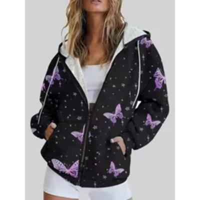Plus size hoodie met vlinderprint en ritssluiting