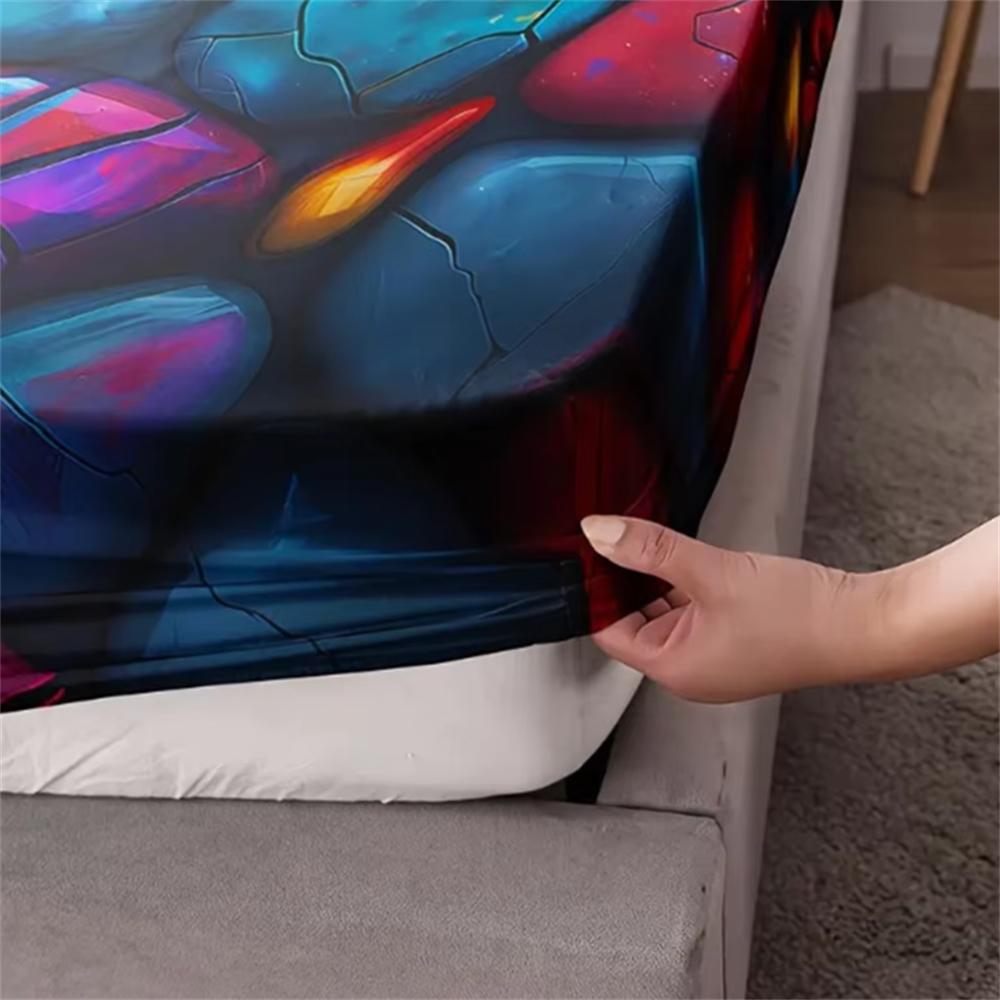 3PCS Colorful Textured Stone Pattern Bedding Set - Includes 1 Fitted Sheet and 2 Pillowcases, Breathable Polyester, All-Season