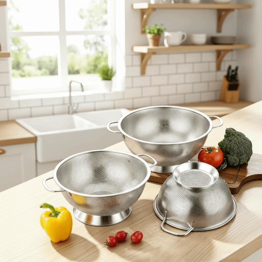 Solid Ring Base Vegetable Washing Basin Fine Mesh Filter Draining Basket Kitchen
