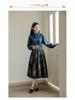 Autumn Blue Plaid Midi Skirt & Sweater Retro Set in Hong Kong Style