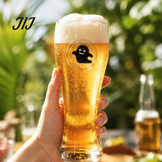 Handheld Slimming Shape Cup 400ML Beer Glass, Spooky Pumpkin Ghost Black Cat Halloween Sturdy High Transparency Glass Cup, Holiday Tall Glassware for