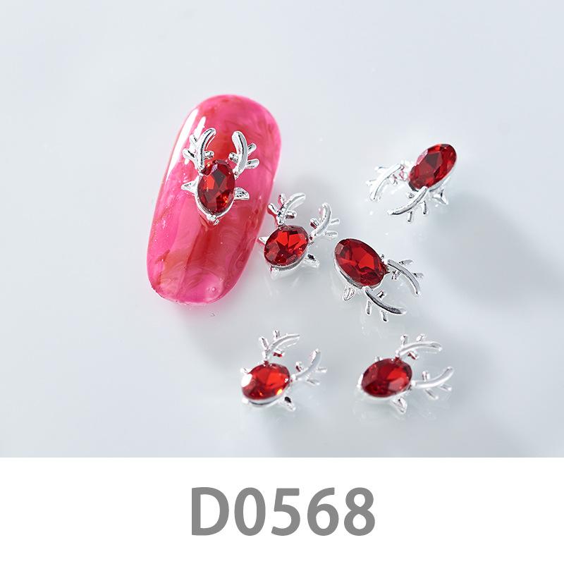 10Pcs Gold Silver Elk Antler Shape Alloy Diamond Nail Ornament Manicure Decoration Accessories