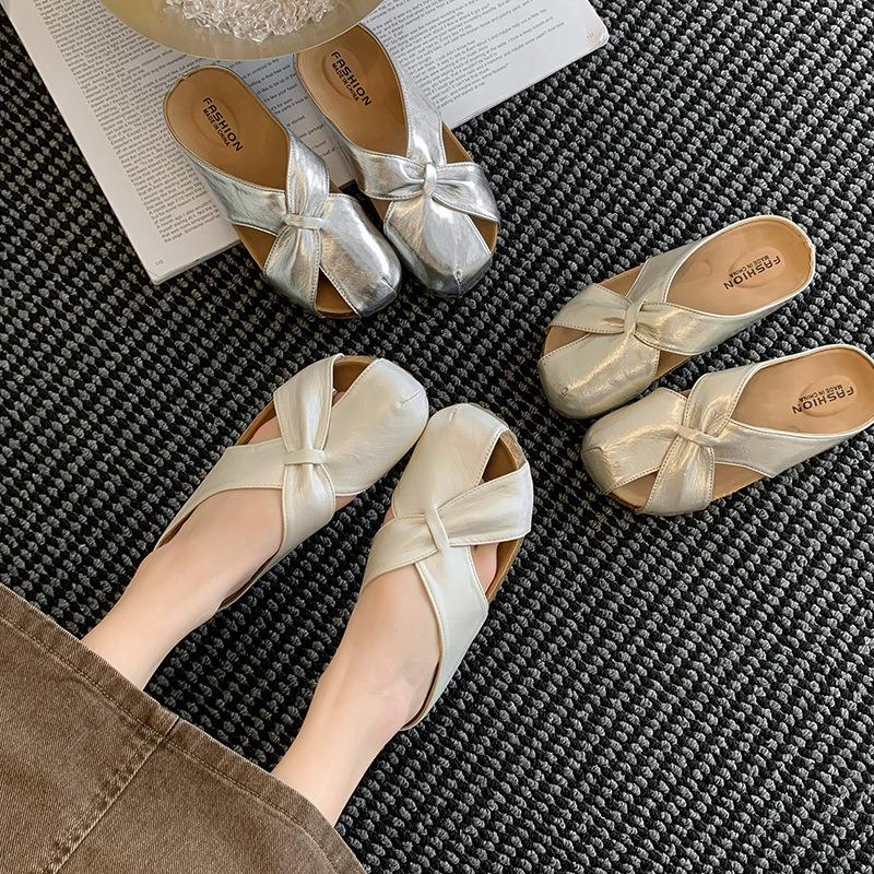 Baotou Half Slippers Women's Fashion New Summer Soft Leather Flat Bottom Soft Sole Temperament One Foot Cool Slippers Women's Shoes