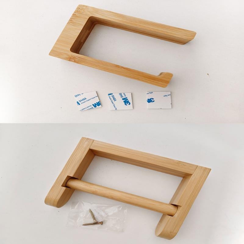 Wooden Tissue Roll Stand For Bathroom Office Durable Bamboos Construction Easy Holds 6Kg Stress Freely