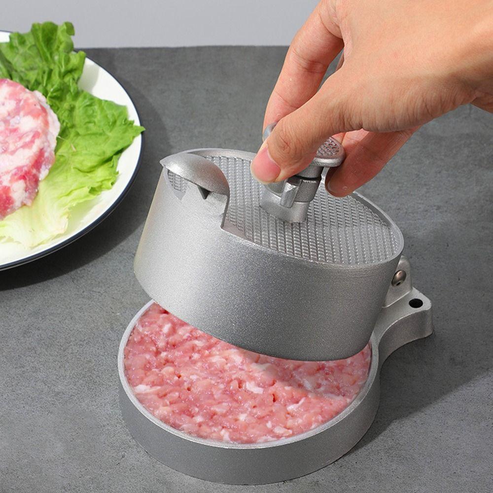 Adjustable Thickness Hamburger Patty Maker Non-stick Surface Aluminum Alloy Material Hand Press Burger Machine Easy To Clean Silver-Style 2