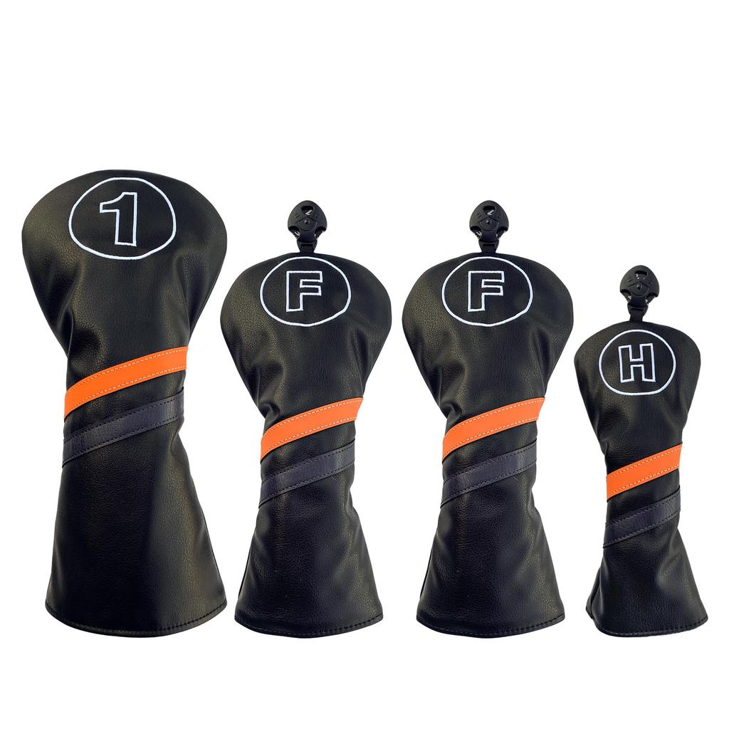 Waterproof Golf Headcovers for Utility and Fairway Woods 440cc Single Solid Dark 1 (460cc, Drivers), Set, (Orange Line) (White, FW)