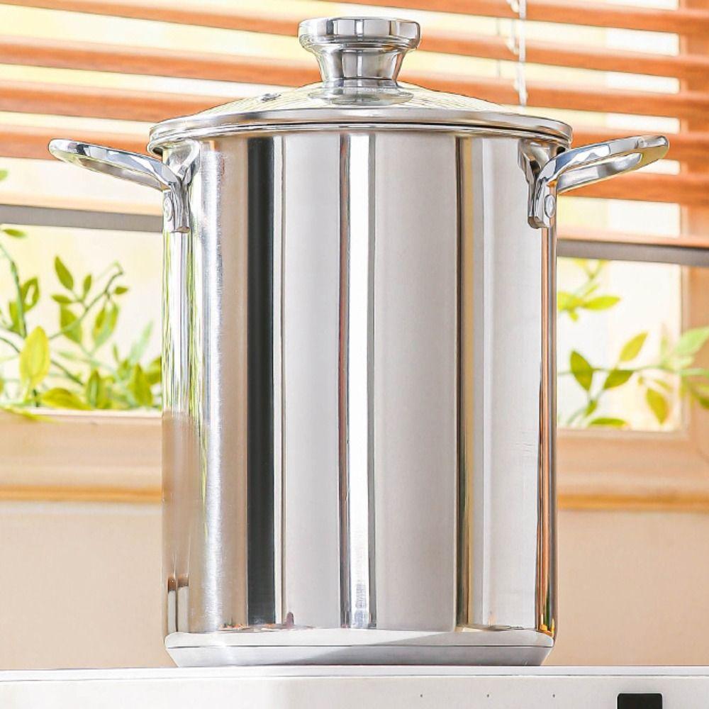 304 Stainless Steel Tempura Fryer Visible Lid Stew Pot Kitchen Cookware Oil Frying Pot  Dormitory