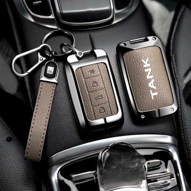 Goat Leather Car Key Case Great Wall Tank Wy Tank 300 500 Tank300 Tank500 Key Case Car Remote Key Fob Zinc Alloy Leather Protect