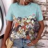 Summer Round Neck 3D Cute Cat and Dog Print Top Fashionable Casual Short Sleeved Women's T-shirts