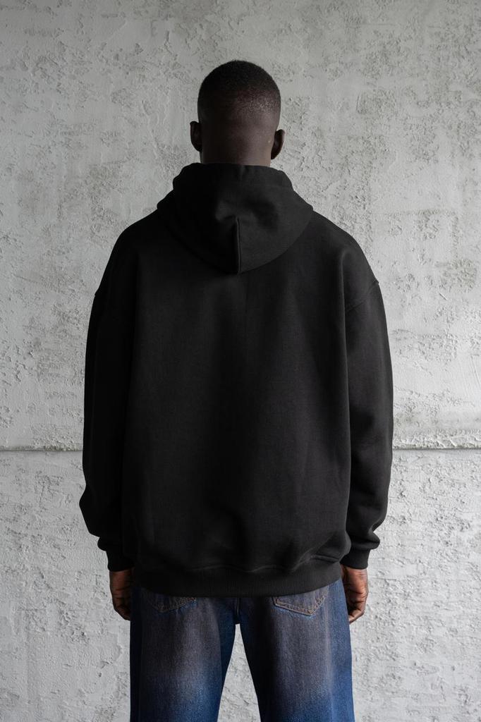 Men's Oversize Zip-Up Hoodie with Embroidery - Black