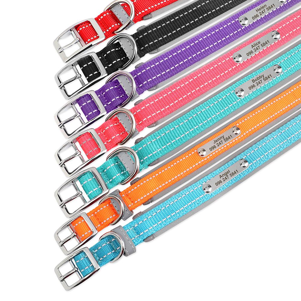 Reflective Dog Collar Free Personalized Dog Necklace Adjustable Engraving Pet Name Collars for Small Medium Large Dogs Pitbulls